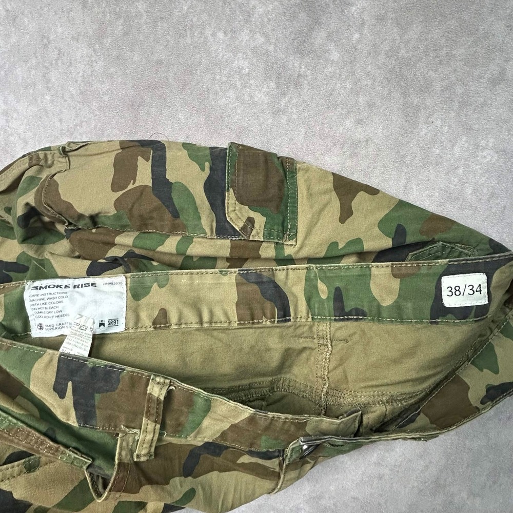 Smoke Rise Mens Camo Cargo Pants 38x34 Slim Tapered Woodland Camouflage Green - Picture 7 of 9